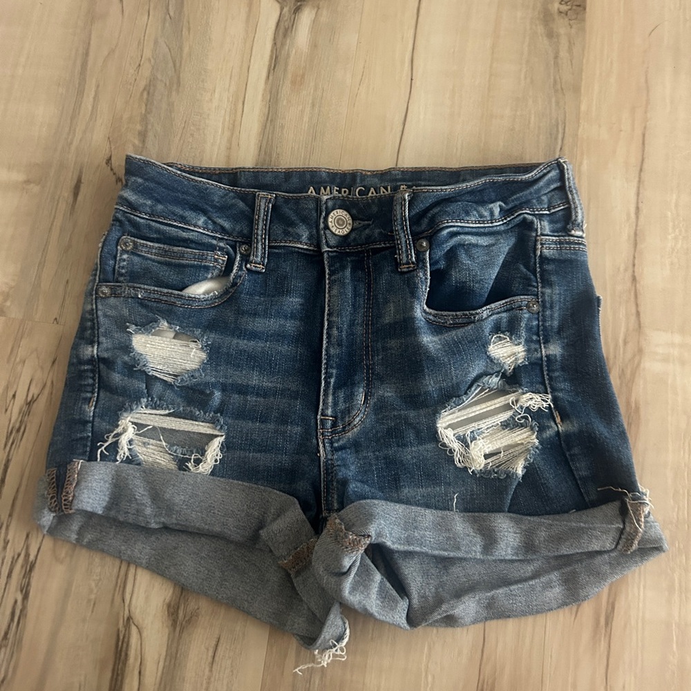 American Eagle Outfitters Blue Distressed Jean Shorts